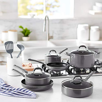 Amazon Basics Ceramic Non-Stick 12-Piece Cookware Set, Gray - Pots, Pans and Utensils