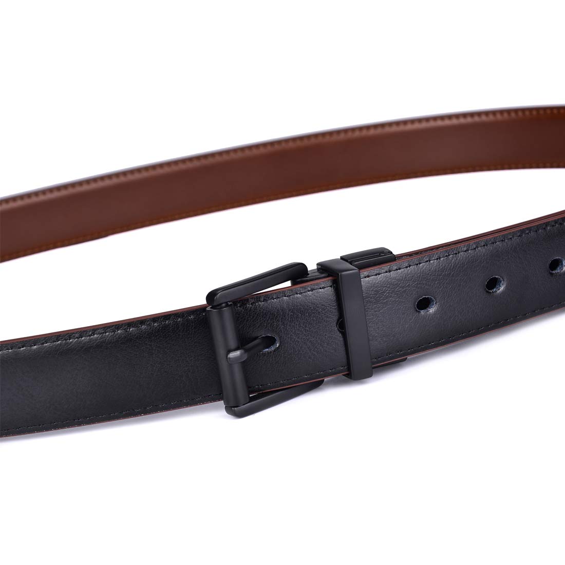 Beltox Men’s Belts Dress Casual Reversible Leather 1.1” w Roller Buckle Rotated(Black/Brown w Black Buckle, 44-46)