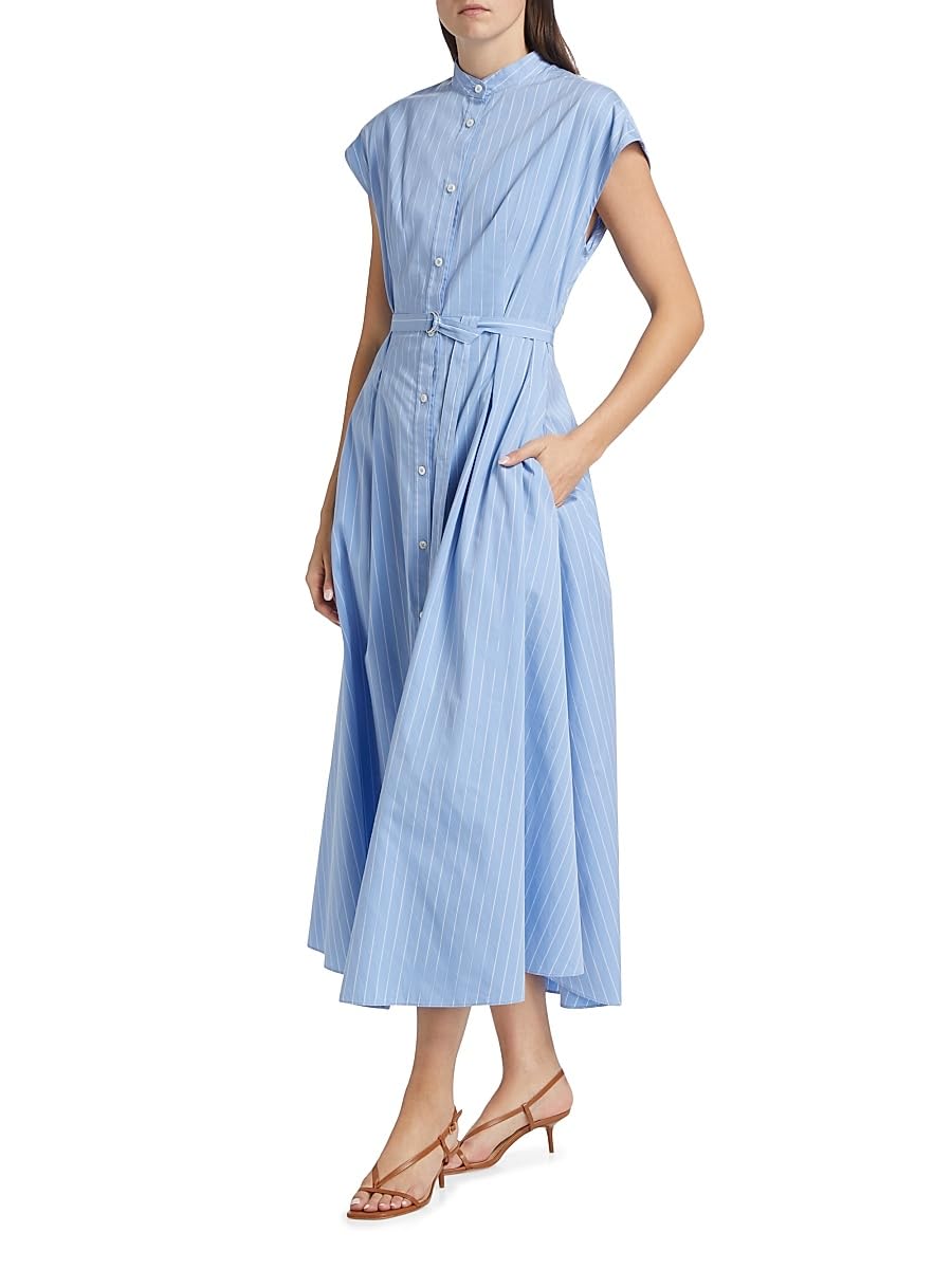 Adam Lippes, Dejeuner Poplin Belted Shirtdress, 6, Pale Blue White