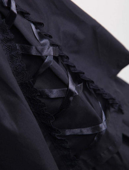 Ainclu Womens Classic Black Layered Lace-up Goth Lolita Dress M