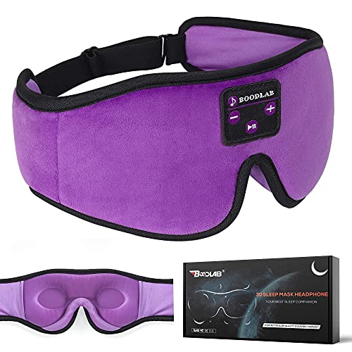 Boodlab Sleep Headphones Bluetooth Sleep Mask, 3D Sleep Eye Mask with Ultra-Thin HD Stereo Speakers Washable Adjustable for Sleeping Side Sleepers, Air Travel,Yoga,Meditation,Holiday (Purple)
