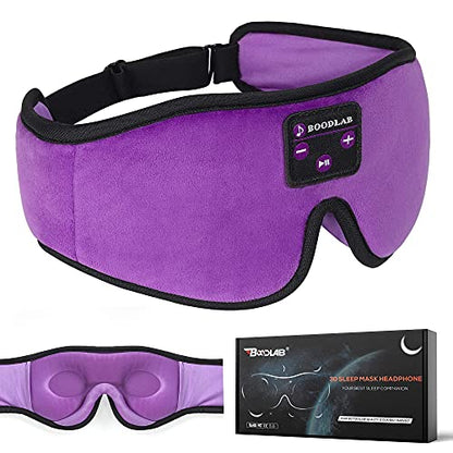 Boodlab Sleep Headphones Bluetooth Sleep Mask, 3D Sleep Eye Mask with Ultra-Thin HD Stereo Speakers Washable Adjustable for Sleeping Side Sleepers, Air Travel,Yoga,Meditation,Holiday (Purple)
