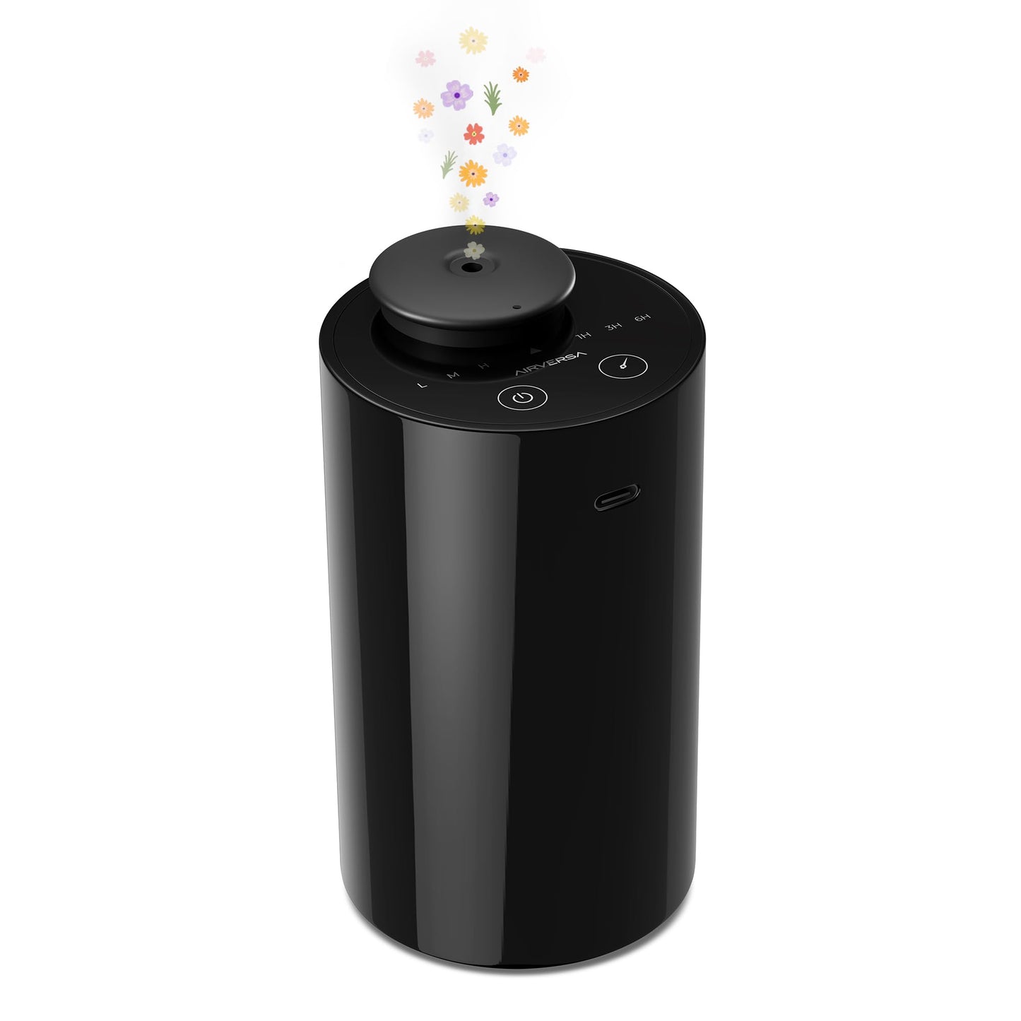Airversa Waterless Diffuser for Essential Oil, Battery Operated Nebulizer, 0.7 Fl.Oz./ 20mL Capacity, Mini Scent Air Machine, 3 Countdown Timers & 3 Mist Levels for Home, Room, Car, Office - AN6 Black