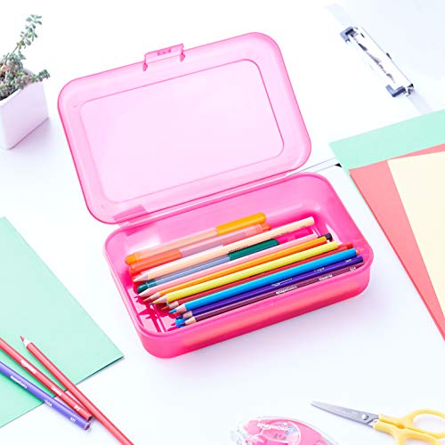 Amazon Basics 4-Pack Large Pencil Cases - Durable Plastic School Supply Pencil Box - Multi-Color Student Organization Cases for Office, College & Classroom Supplies