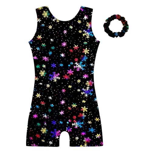 HOZIY Black Leotards for Girls Gymnastics Size 5-6 Year Old Colorful Multicolored Rainbow Snowflake Outfits Biketard Toddlers Scrunchy Sparkly