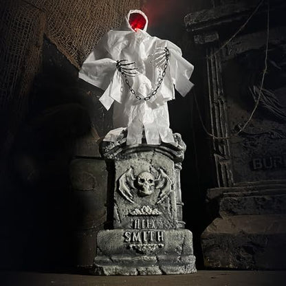 Haunted Hill Farm 4.2-Ft Animated Spectre on Tomb, Halloween Accessory, Scary Horror Movie Party Decoration, Creepy Ghost Prop, Spooky Occult Indoor Décor with Touch-Activated Lights & Sound