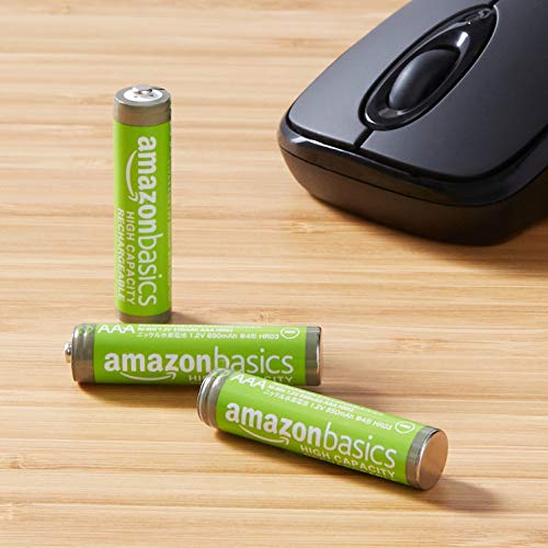 Amazon Basics 24-Pack Rechargeable AAA NiMH High-Capacity Batteries, 850 mAh, 1.2V, Recharge up to 500x Times, Pre-Charged