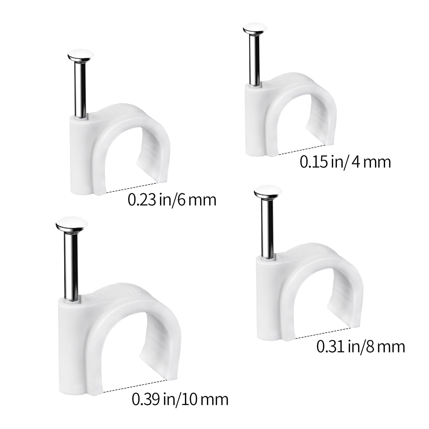 Abnii Cable Clips, 400 Pcs, 4mm 6mm 8mm 10mm, Wire Wall Clips with Steel Nails, Ethernet Cable Clips, Cable Tacks Coax Cable Clips, RG6 RG59 CAT6 RJ45 Cable Cord Clips, White…