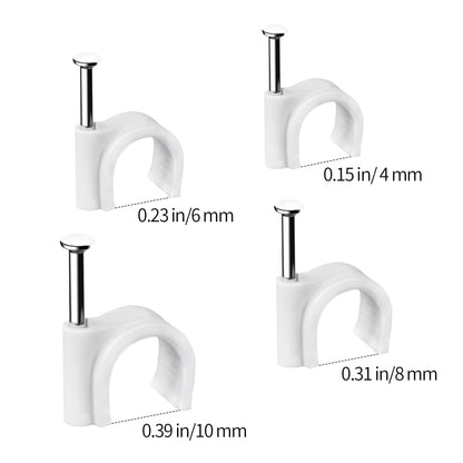 Abnii Cable Clips, 400 Pcs, 4mm 6mm 8mm 10mm, Wire Wall Clips with Steel Nails, Ethernet Cable Clips, Cable Tacks Coax Cable Clips, RG6 RG59 CAT6 RJ45 Cable Cord Clips, White…