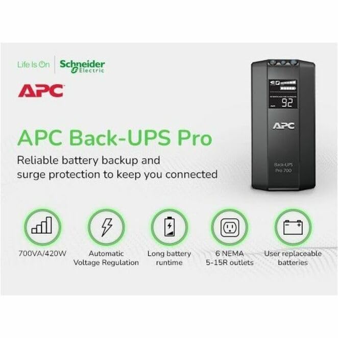 APC Back-UPS Pro 700VA UPS Battery Backup & Surge Protector (BR700G)
