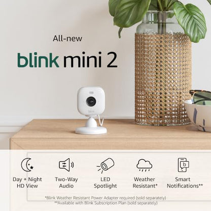 Blink Mini 2 (newest model) — Home Security & Pet Camera with HD video, color night view, motion detection, two-way audio, and built-in spotlight — 1 camera (White)