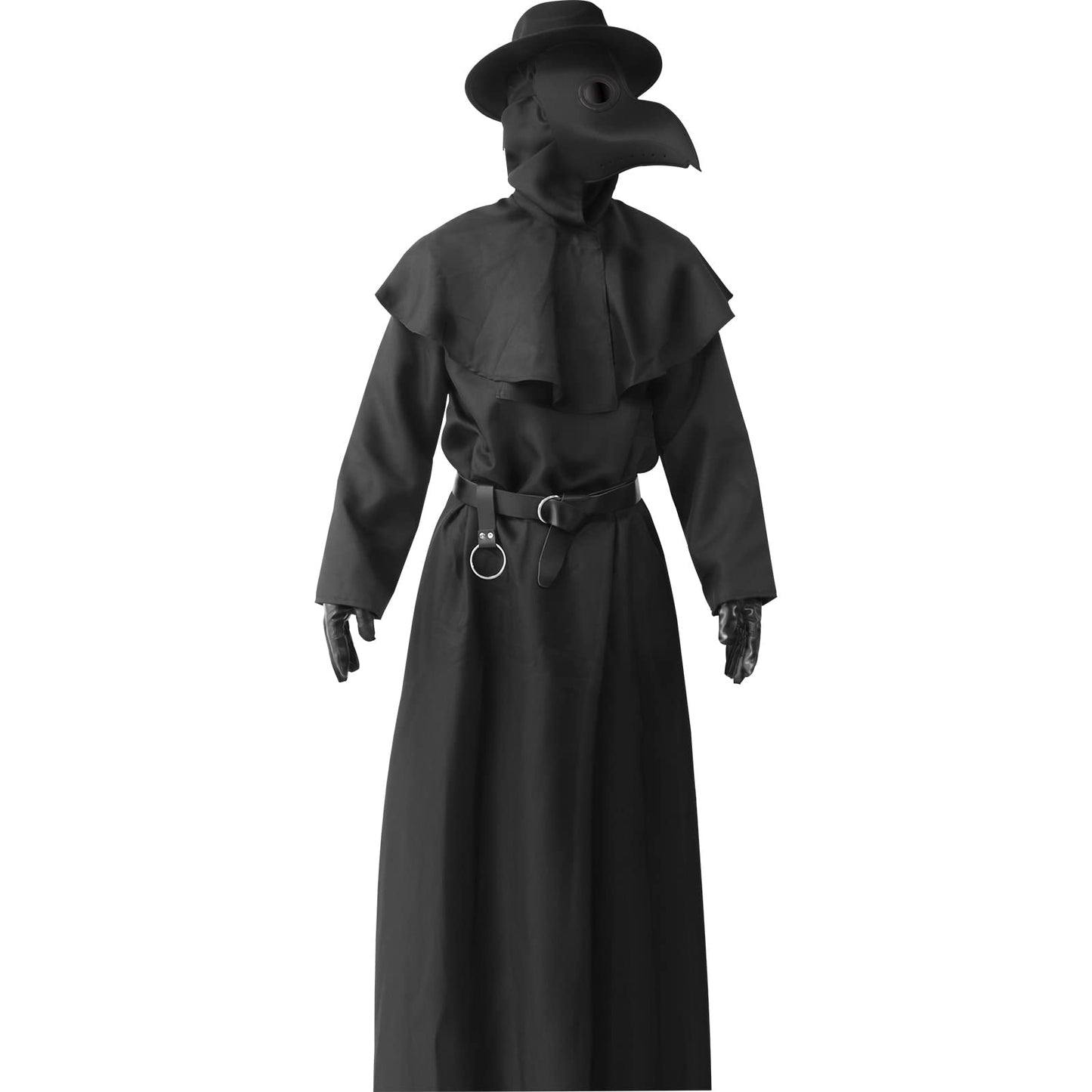 ATTBEA Halloween Costume Compatible for Plague Doctors with Bird Beak Mask, Black Cloak Robe with Hood, Medieval Monk Cosplay for Men priest Adults