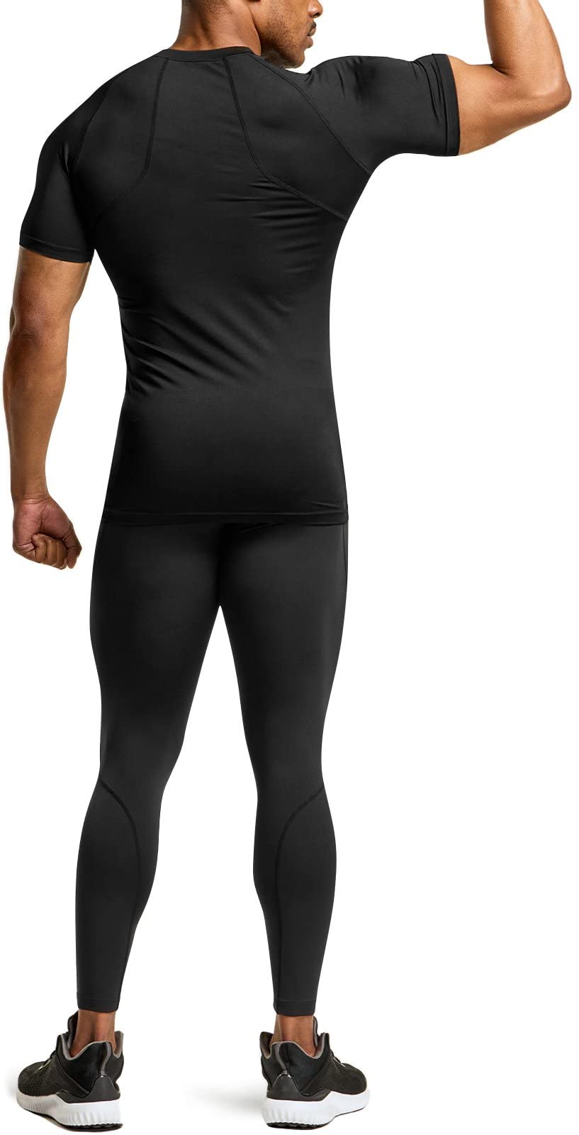 ATHLIO Men's Cool Dry Short Sleeve Compression Shirts, Sports Baselayer T-Shirts Tops, Athletic Workout Shirt, 3pack Tops Black/Black/Black, Medium