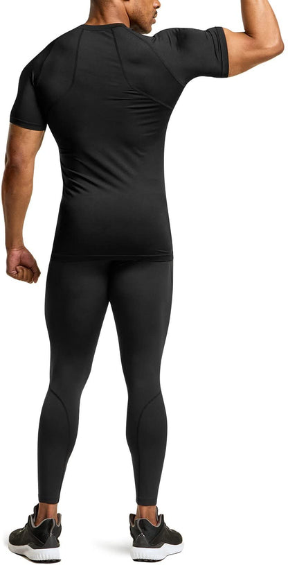 ATHLIO Men's Cool Dry Short Sleeve Compression Shirts, Sports Baselayer T-Shirts Tops, Athletic Workout Shirt, 3pack Tops Black/Black/Black, Medium