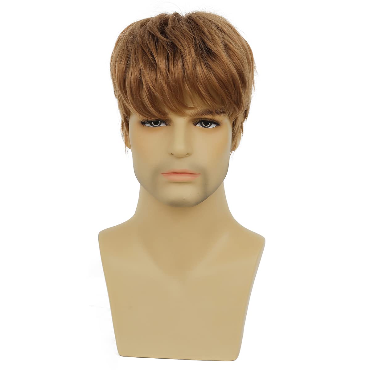 Baruisi Mens Wig Blonde Short Layered Straight Hair Wig Synthetic Halloween Party Cosplay Wig with Cap