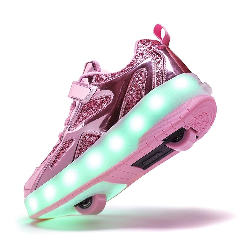 HOVERKICKES LED Roller Skate Shoes for Kids Boys Girls Light Up Roller Sneakers with Detachable Wheels Rechargeable Flashing Wheeled Shoes