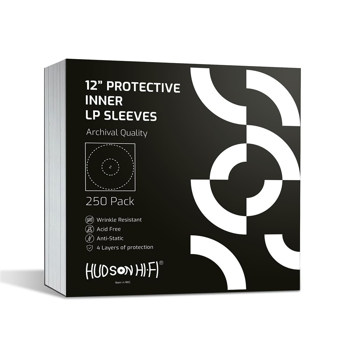 Hudson Hi-Fi Anti-Static Vinyl Record Inner Sleeves 250 Pack - Durable Clear Disc Sleeves- Protect Your LP Albums from Scratches, Dust & Dirt - Acid-Free Rice Paper Interior Disc Covers