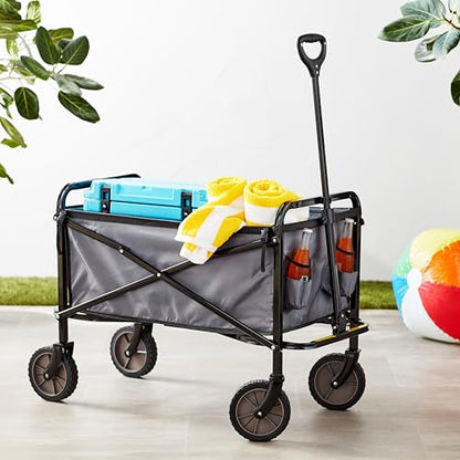 Amazon Basics Collapsible Folding Heavy Duty Utility Wagon for Outdoor Sports, 265 pounds Weight Capacity, Camping, Garden, and Shopping, 27.6 x 40.9 x 20 inches, Gray