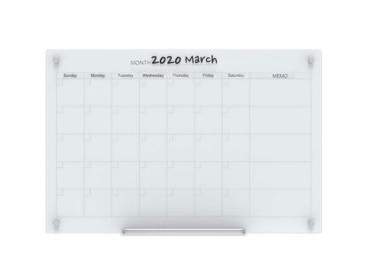 Audio-Visual Direct Magnetic Glass Dry Erase Board Set (3' x 2', Calendar White) for Wall - Monthly Planner