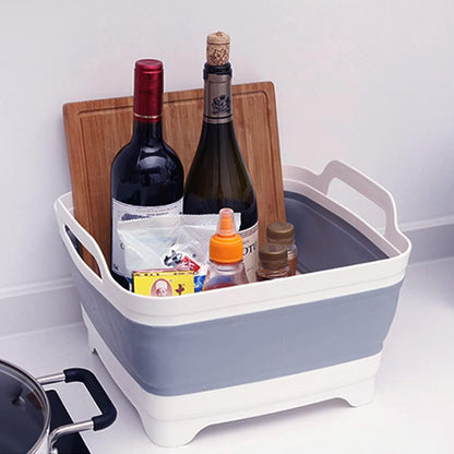 2.4 Gal(9L) Collapsible Dish Basin with Drain Plug, Space Saving Outdoor Multiuse Foldable Sink Tub, Dishpan, Kitchen Storage Tray for Camping, Vegetable Washing, RV (Gray)