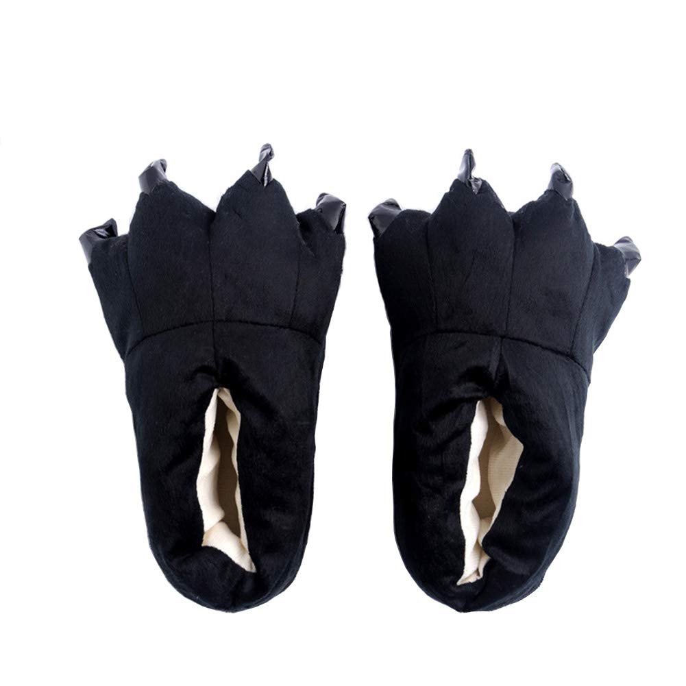 Adult Cute Plush Animal Paw Slippers Fuzzy Warm House Shoes Black M