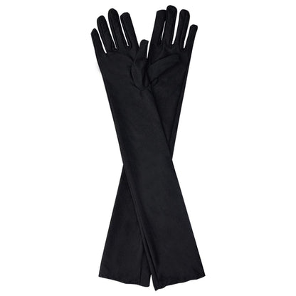 Wobe Long Satin Gloves - Stretchy Adult Size Elbow Length Opera Gloves for Women Girls - Black