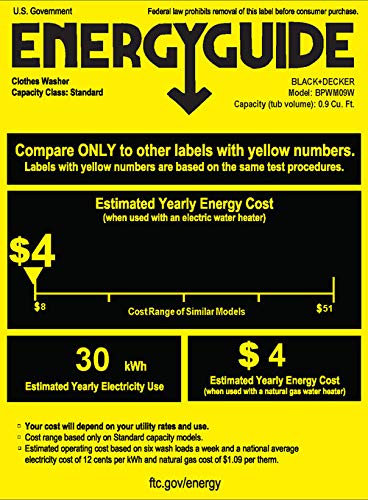 BLACK+DECKER 0.9 Cu. Ft. Portable Washer, 6.6 lb. Capacity Washing Machine for Homes & Apartments, 5 Wash Cycles, Quick Connect Sink Adapter and Drain Hose Included, Transparent Lid, BPWM09W, White