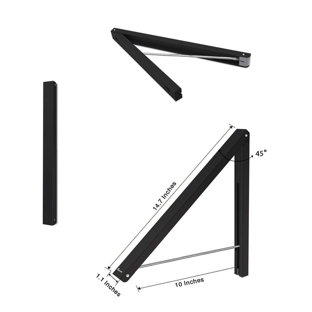 Anjuer Retractable Clothes Rack - Wall Mounted Folding Clothes Hanger Drying Rack for Laundry Room Closet Storage Organization, Aluminum, Easy Installation (Black)