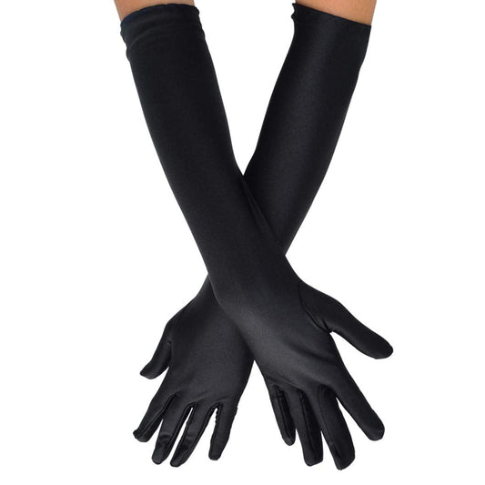 Wobe Long Satin Gloves - Stretchy Adult Size Elbow Length Opera Gloves for Women Girls - Black