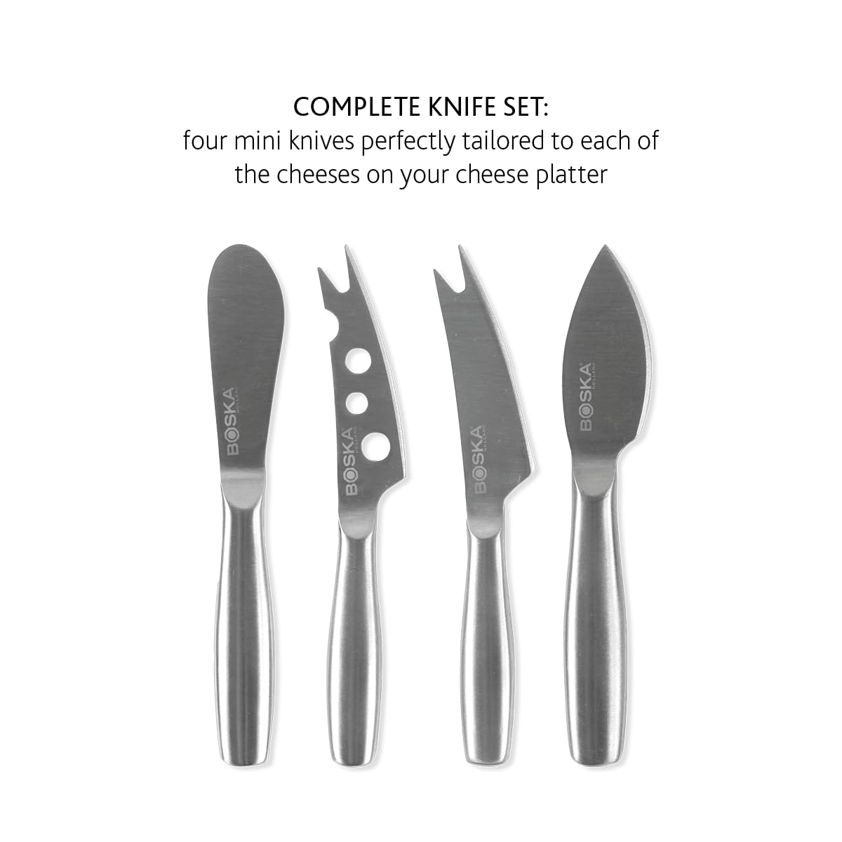 BOSKA Stainless Steel Cheese 4 Knife Set - Mini Copenhagen Knives For All Types of Cheese - Silver Non-Stick - Dishwasher Safe - For Kitchen Cooking