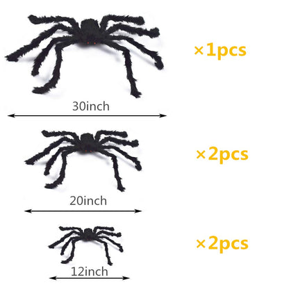 BEIGUO 5pcs Halloween Spider Set: Giant Hairy Spider with Red Eyes, Bendable Legs - Scary Decorations for Patio, Yard, Garden, House (30", 20", 12")