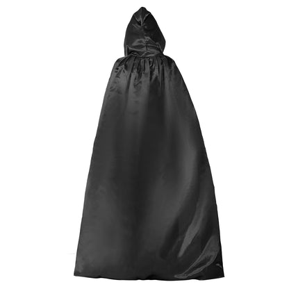 hoyuwak Black Cloak with Hood Halloween Wizard Hooded Cape Full Length Robe for Women Men Role Play Costume Witch Party Dress-Up