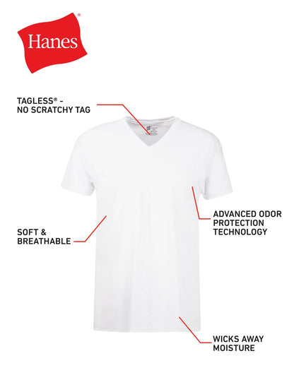Hanes Mens Cotton, Moisture-wicking V-neck Tee Undershirts, Multiple Packs And Colors, White - 6 Pack, Medium US