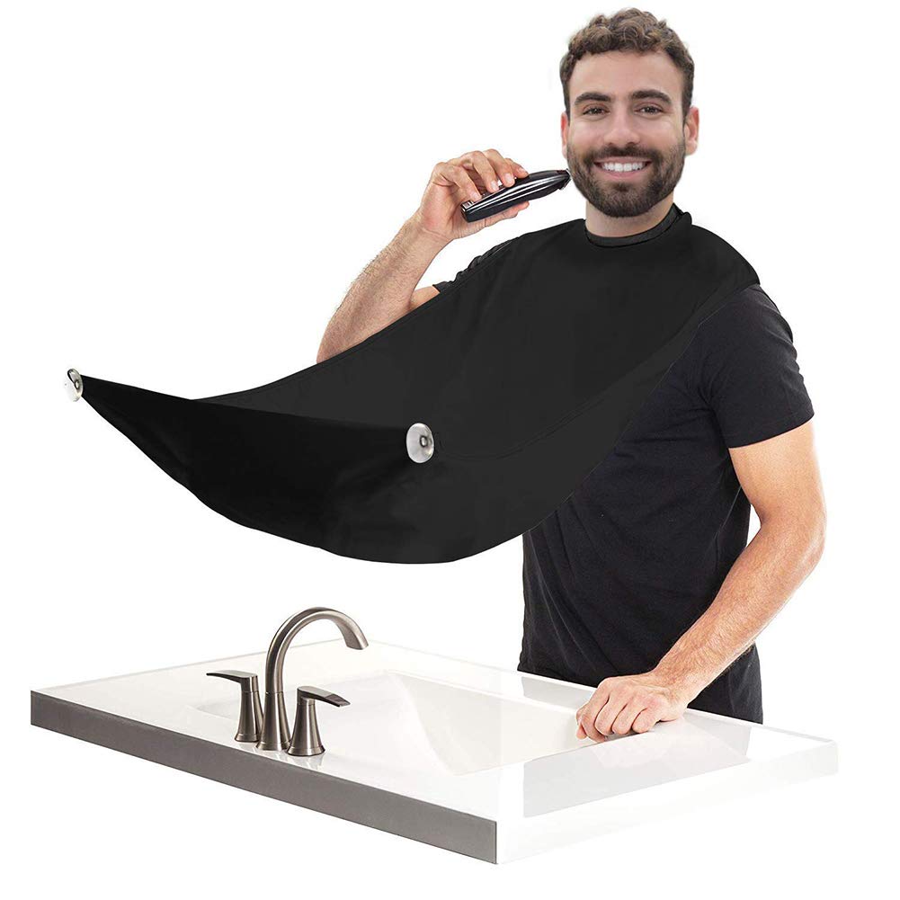 Beard Trimming Catcher Beard Bib Birthday Gifts For Men For Men With 2 Suction Cups Waterproof Non-Stick For Shaving And Trimming Grooming Accessories(Black)