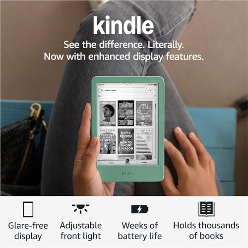 Amazon Kindle 16 GB (newest model) - Lightest and most compact Kindle, now with faster page turns, and higher contrast ratio, for an enhanced reading experience - Matcha