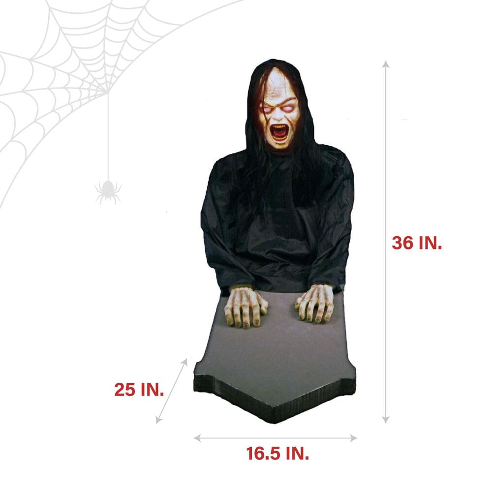 Haunted Hill Farm Resurrection Mary by Tekky, Battery Operated Timer and Sound Activated Jump-Scare Halloween Animatronic for Indoor or Covered Outdoor Creepy Halloween Decorations, Scary Fright Props