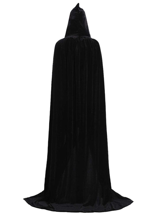 ALIZIWAY Unisex Hooded Cape Long Velvet Cloak for Halloween Masquerade Cosplay Costumes Black 07BM