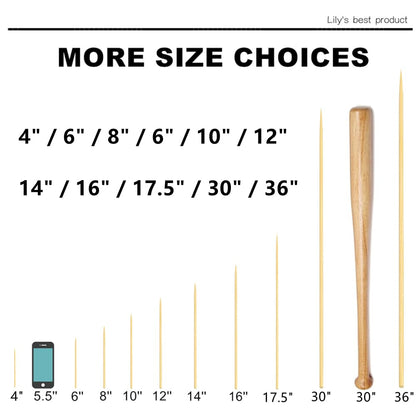 HOPELF 6" Natural Bamboo Skewers for BBQ，Appetiser，Fruit，Cocktail，Kabob，Chocolate Fountain，Grilling，Barbecue，Kitchen，Crafting and Party. Φ=4mm, More Size Choices 8"/10"/12"/14"/16"/30"(100 PCS)