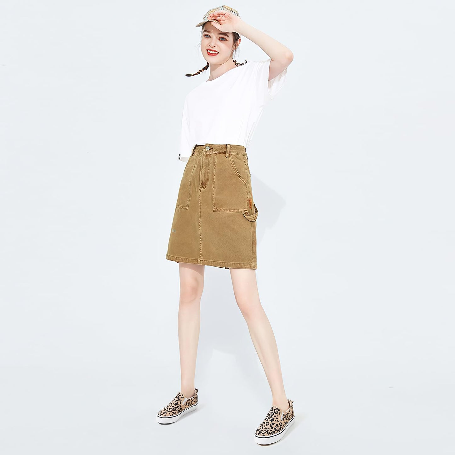 Women's Canvas Slip On Sneakers Fashion Flats Shoes White Canvas Shoes (Leopard, US5.5)