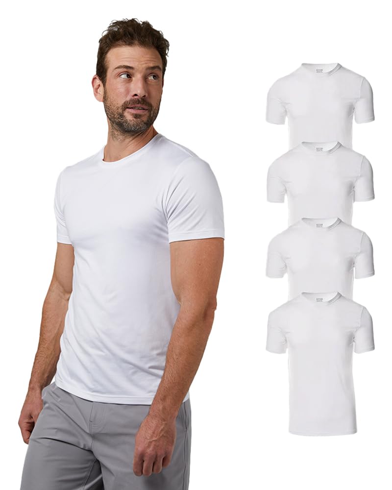 32 Degrees Mens 4 Pack Cool Quick Dry Active Basic Crew T-Shirt, White, X-Large