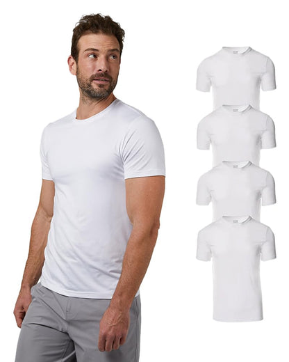 32 Degrees Mens 4 Pack Cool Quick Dry Active Basic Crew T-Shirt, White, X-Large