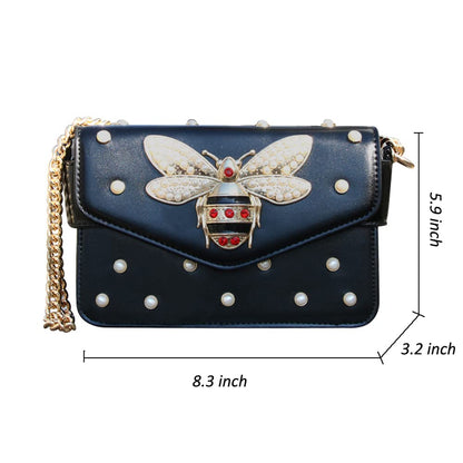 Beatfull Designer Bee Purse Fashion Crossbody Bags with Pearl for Women Pu Leather Shoulder Clutch Handbags