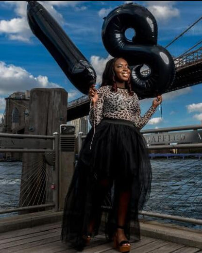 Women's High Low Long Halloween Tutu Tulle Skirt Elastic Waist Festival Party Skirt Black Tutu