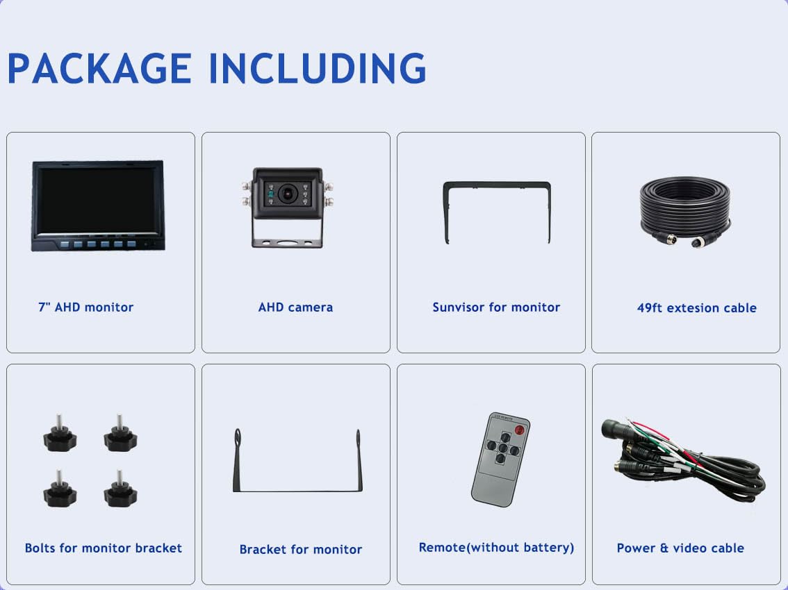 7" 1080P AHD Wired Reverse Rear View Backup Camera System,Guide line,IP69K No Water Leakage Camera, Night Vision, Vibration-Proof 10G for Tractor/Truck/Excavator/Caravan/Skid Steer/Heavy Equipment