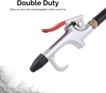 Hiltex 31111 Long Reach Pneumatic Air Blow Gun | 24” Length | 1/4" NPT Air Inlet | Angled Aluminum Nozzle with Pistol Grip Trigger | Rubber Tip