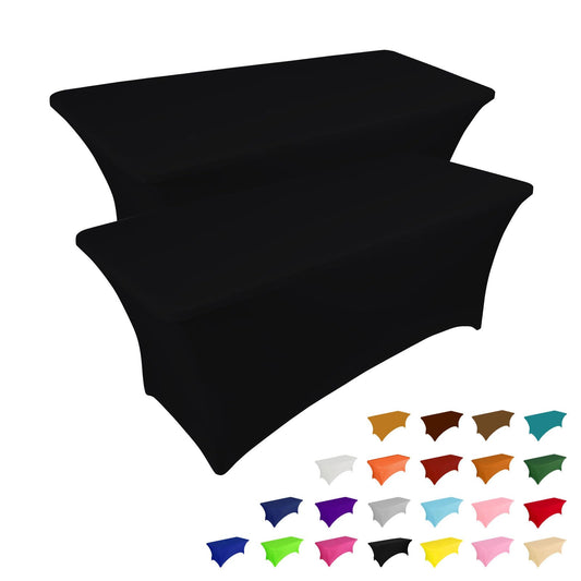 IVAPUPU 2 Pack 6FT Table Cloth for Rectangular Fitted Events Stretch Black Table Covers Washable Spandex Tablecloth Protector for Party, Wedding, Cocktail, Banquet, Festival