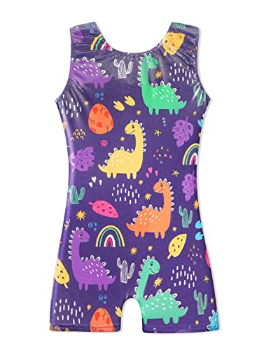 HOZIY Dinosaur Leotard for Girls Gymnastics with Shorts Size 6-7 Years Old Purple Colorful Multicolored Purple Strawberry Cactus Stars Rainbow Outfits Clothing Apparel