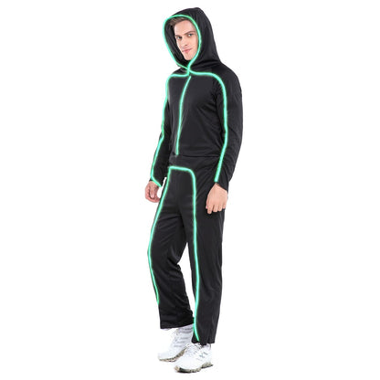 HSCTEK Light Up Stick Figure Costume Adult, Halloween Led Stick Man Costumes Youth Men Women, Glow in Dark Stickman Cosplay (Fluorescent Green, Large)