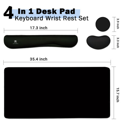 4-in-1 Large Gaming Mouse Pad, Keyboard Wrist Rest Pad & Wrist Support Mousepad Set, Extended Desk Pad Waterproof Desk Mat for Home Office Study Game-Black