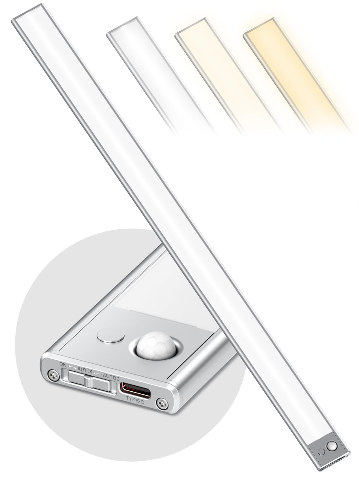 60 cm Under-Unit Light Kitchen LED Dimmable, 216 LEDs Cabinet Lighting with Motion Sensor, 4500 mAh Rechargeable Lighting LED Strip, 3 Colour Modes, Magnetic LED Strip for Cupboard, Wardrobe